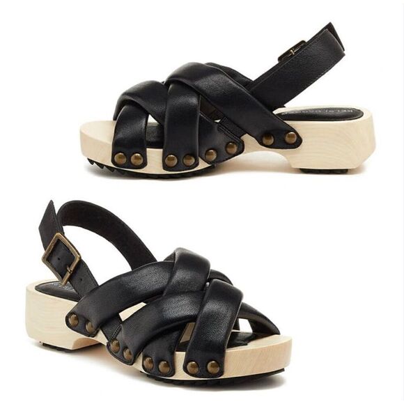 Kelsi Dagger Size 5.5 Brooklyn Grove Tan Wood & Black Leather Sandals 35.5 - Picture 1 of 9